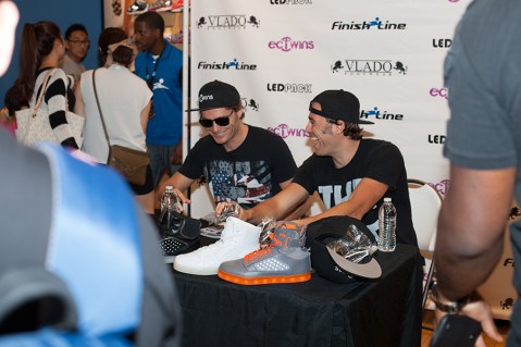 EC Twins stop by Finish Line at Beverly Center to promote Vlado Footwear's new LED Pack sneaker collection, Atlas and Lyte.